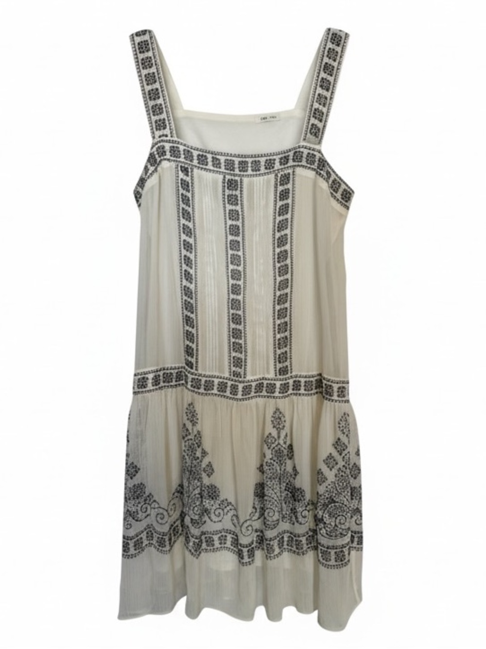 Max & Cleo Cream / White Mini Dress with Black Printed Embroidery - M